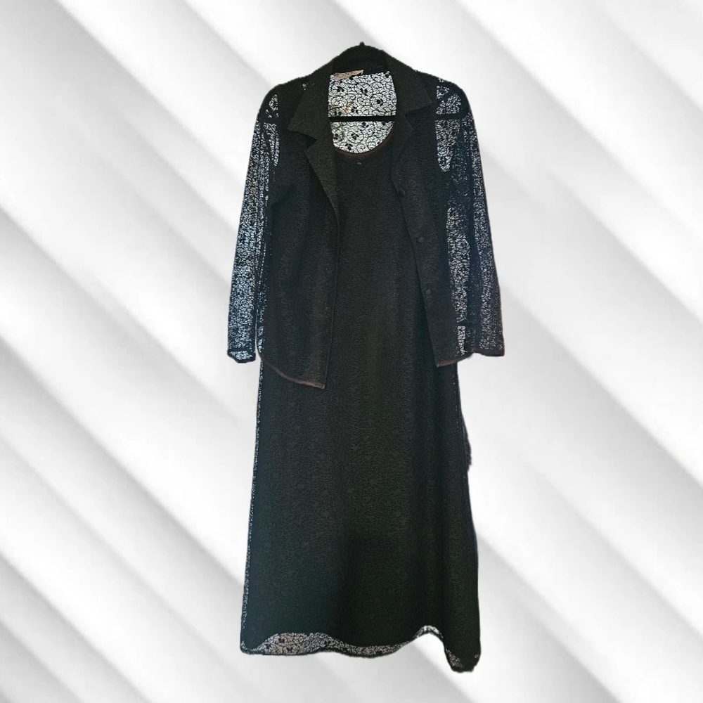 Vintage J. Stevens Carol Escritor Black Lace 2-Piece Dress & Jacket Set Elegant